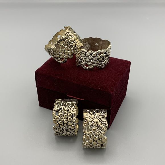 Vtg Silver Treasures by Godinger Grape Cluster 4 Napkin Rings in Box Silverplate - Picture 10 of 16